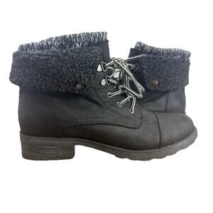 Womens Sz 9.5 Black Boots Sweater Cuff White Mountain Winter Ankle Booties New